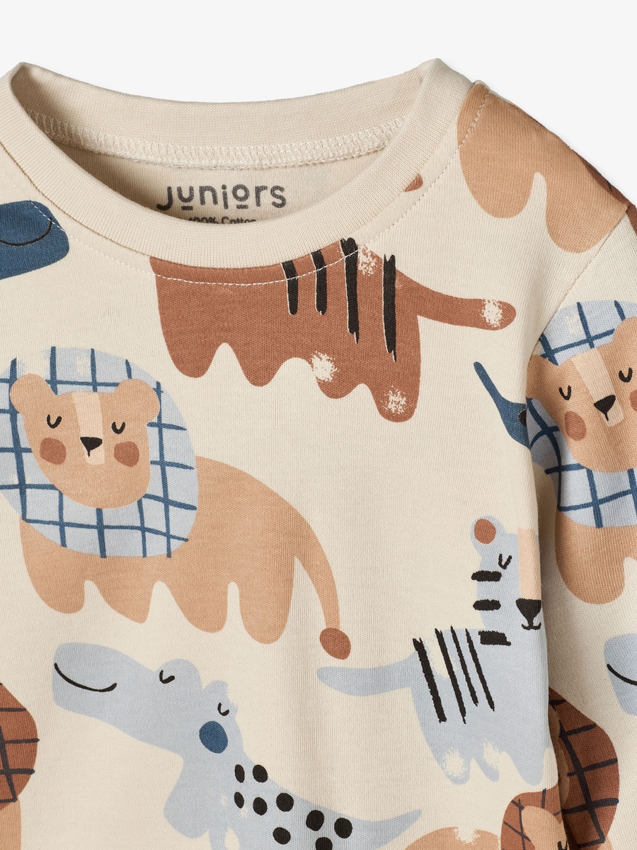 Cotton Crew Neck Long Sleeves Pyjama Set with Safari Print