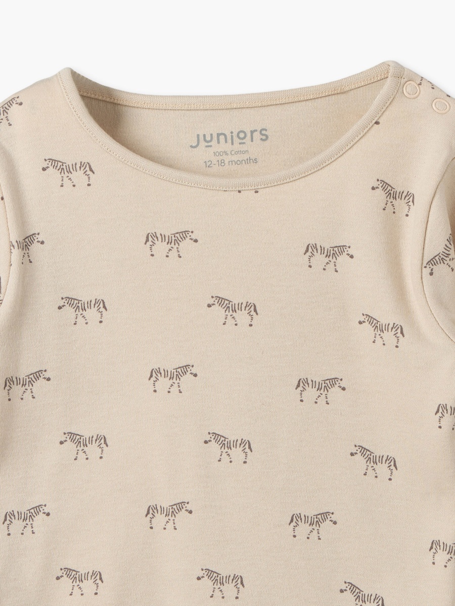 Cotton Crew Neck Long Sleeves Pyjama Set with Zebra Print