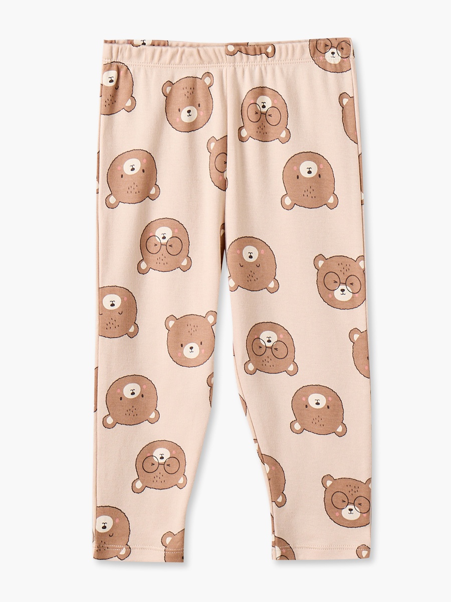 Cotton Crew Neck Long Sleeves Pyjama Set with Bear Print