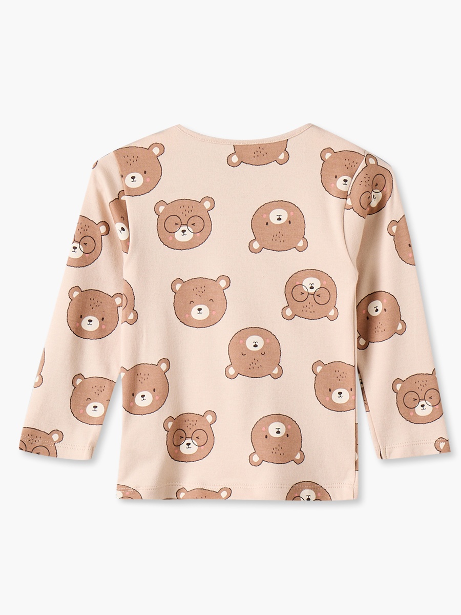 Cotton Crew Neck Long Sleeves Pyjama Set with Bear Print