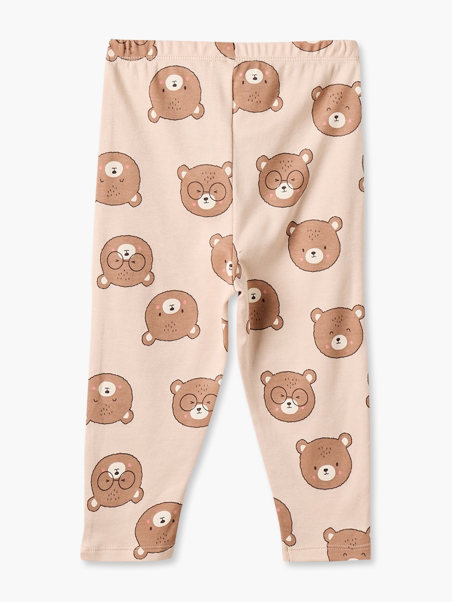 Cotton Crew Neck Long Sleeves Pyjama Set with Bear Print
