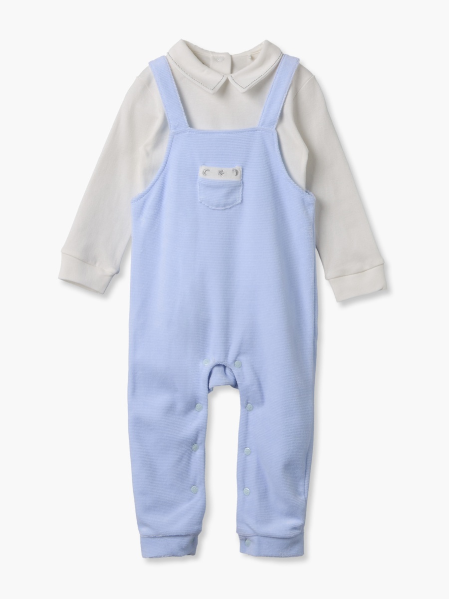 Collared Long Sleeves T-Shirt and Dungaree Set with Embroidery
