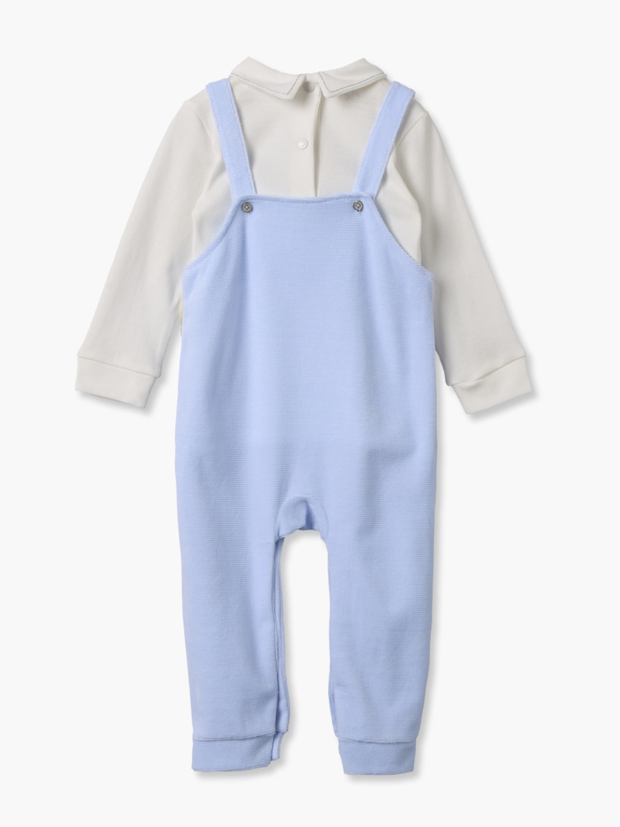 Collared Long Sleeves T-Shirt and Dungaree Set with Embroidery
