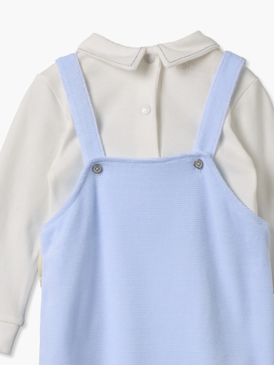 Collared Long Sleeves T-Shirt and Dungaree Set with Embroidery