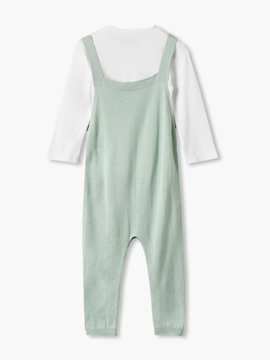 Crew Neck Long Sleeves Top and Dungaree Set with Snap Button Closure