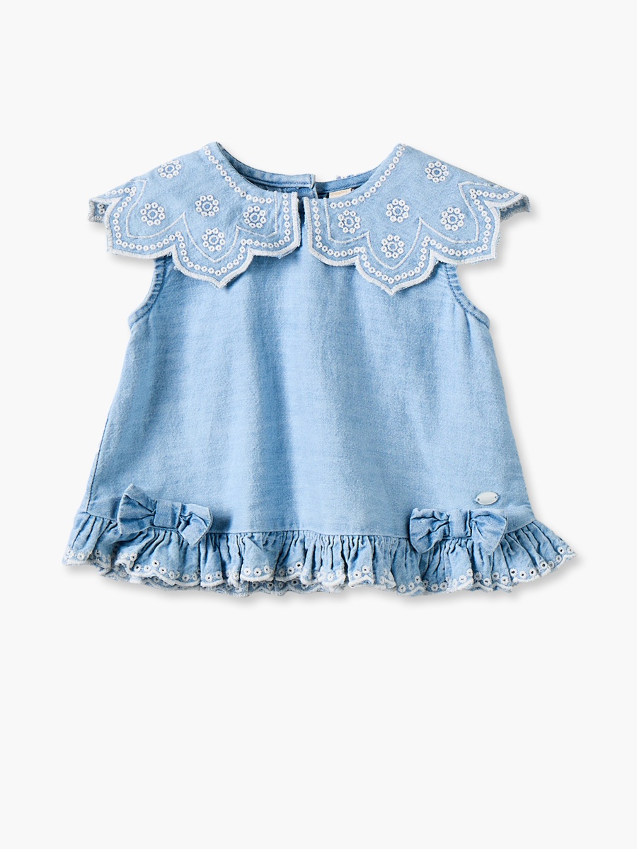 Collared Sleeveless Top and Pants Set with Embroidery