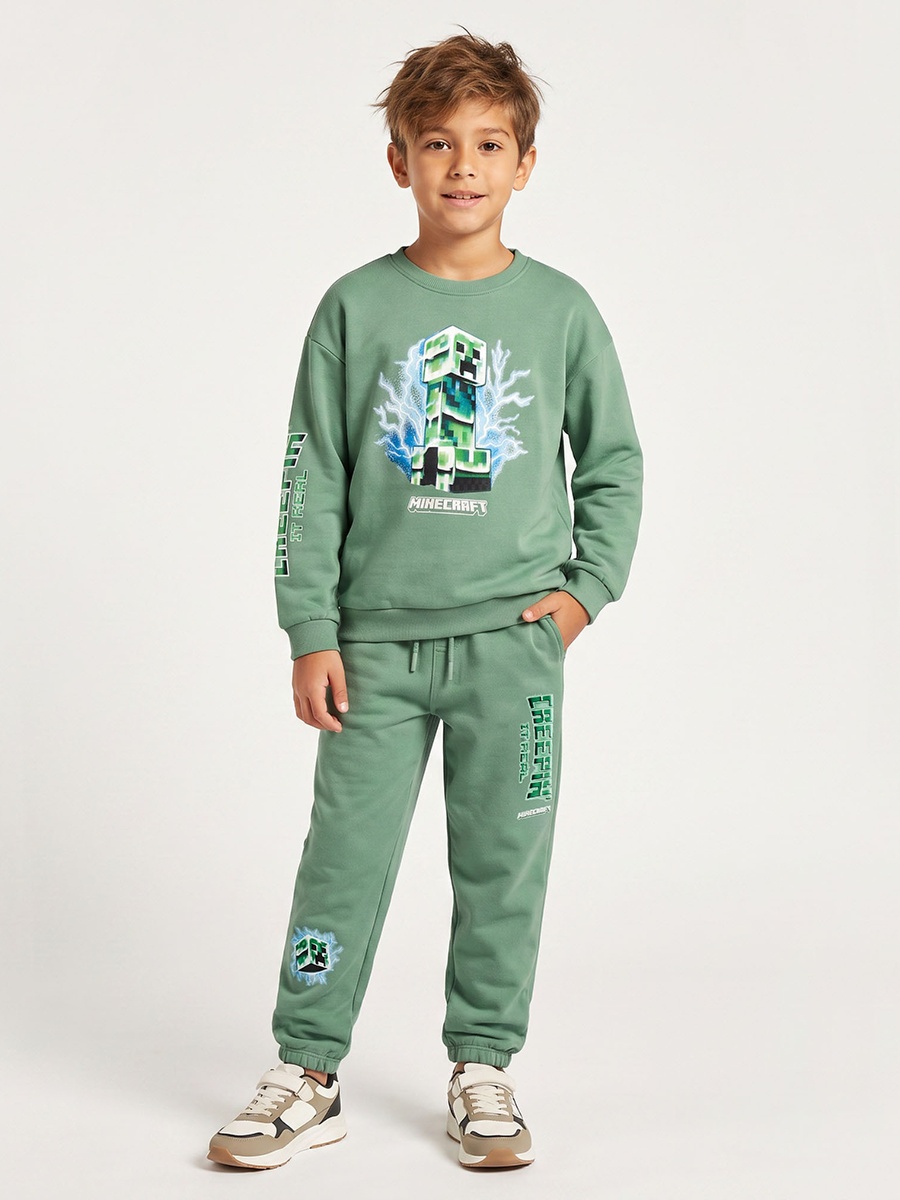 Crew Neck Long Sleeves Sweatshirt and Joggers Set with Graphic Print