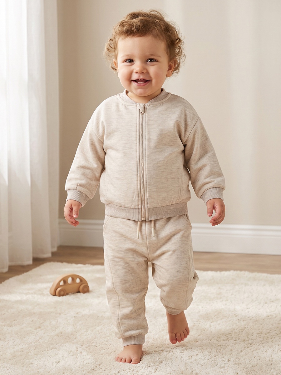 Round Neck Long Sleeves Jacket and Joggers Set with Pocket
