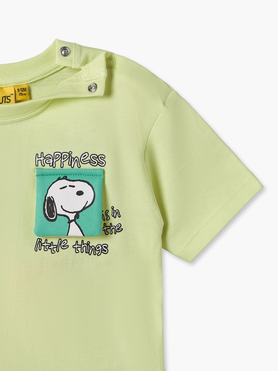 Crew Neck Short Sleeves T-Shirt and Shorts Set with Snoopy Print