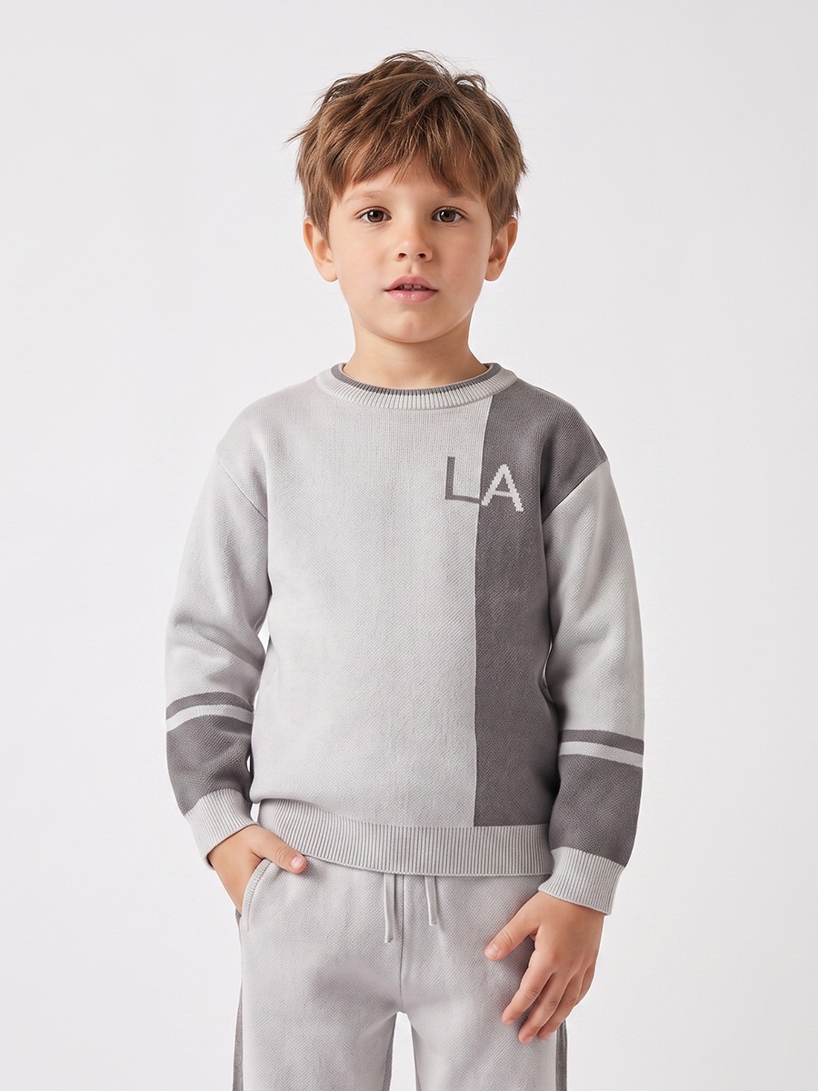 Crew Neck Long Sleeves Sweatshirt and Joggers Set with Panelled Design