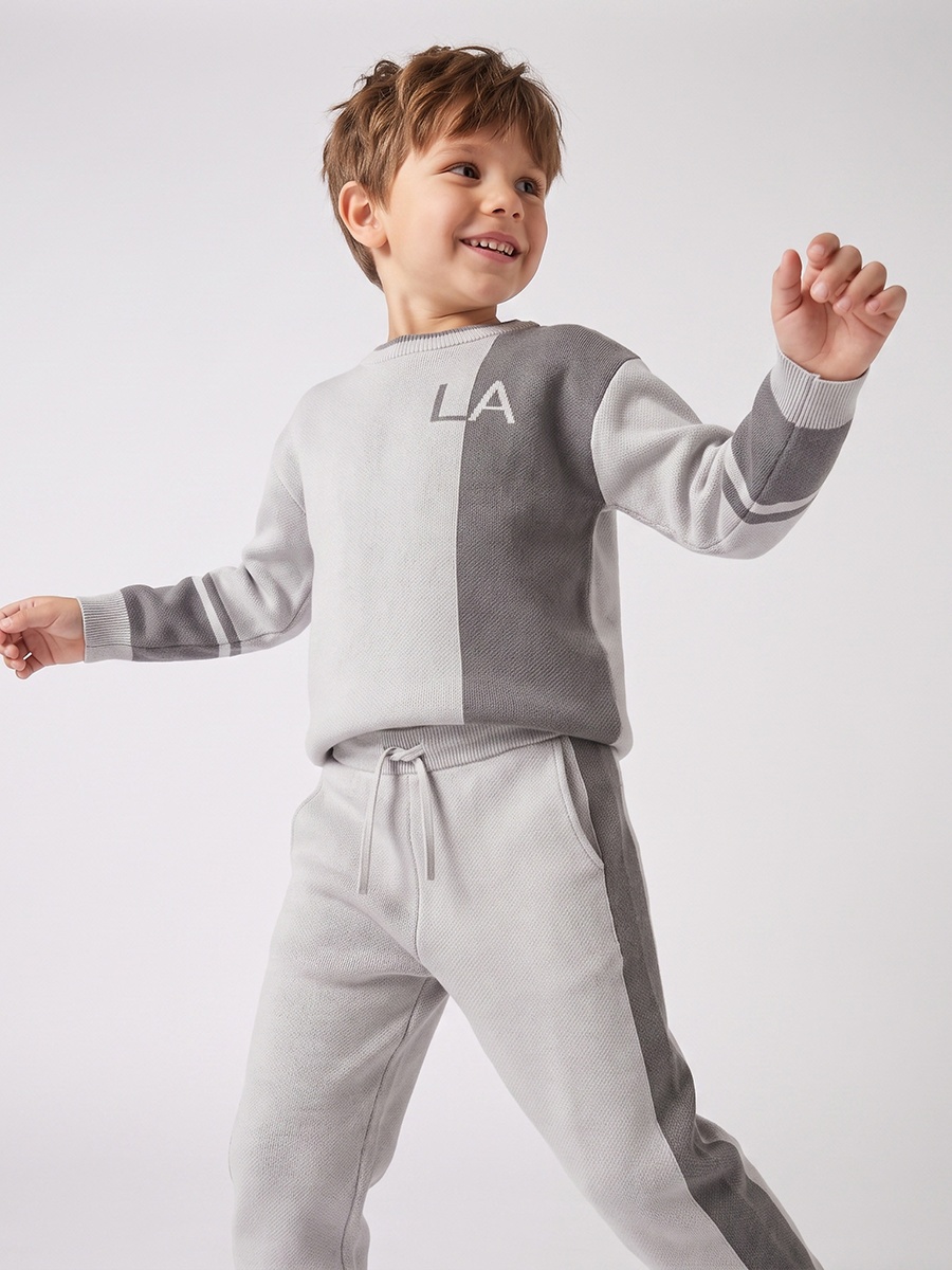Crew Neck Long Sleeves Sweatshirt and Joggers Set with Panelled Design