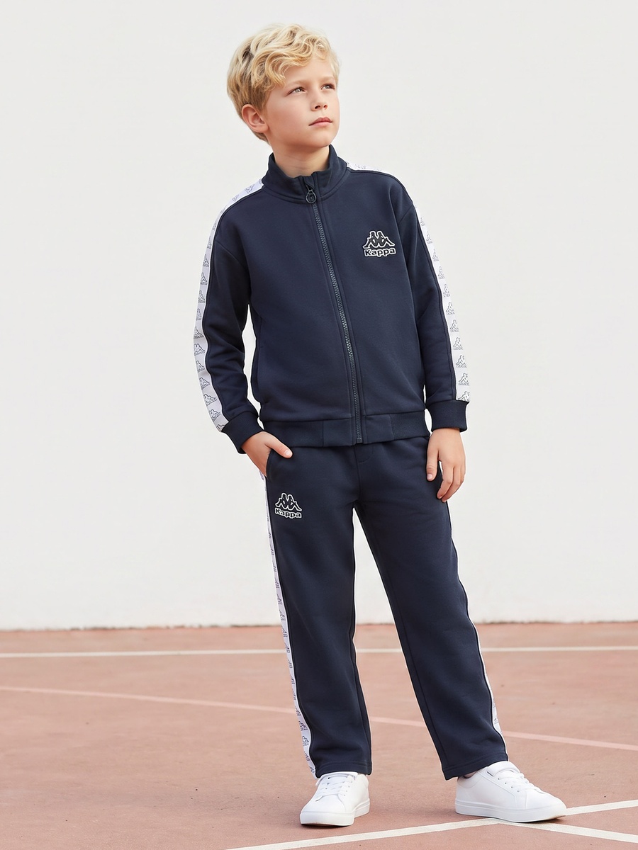 High Neck Long Sleeves Jacket and Track Pants Set with Taped Side Panel Detail