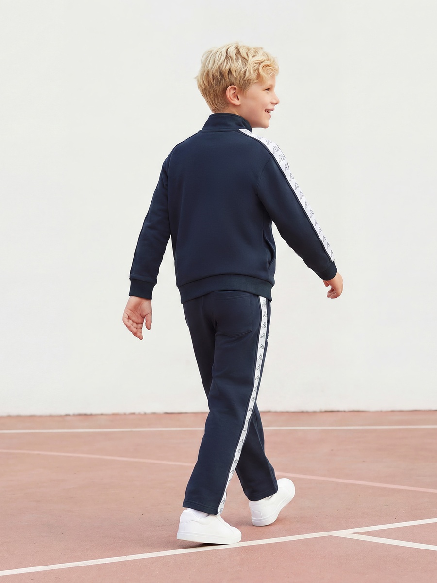 High Neck Long Sleeves Jacket and Track Pants Set with Taped Side Panel Detail