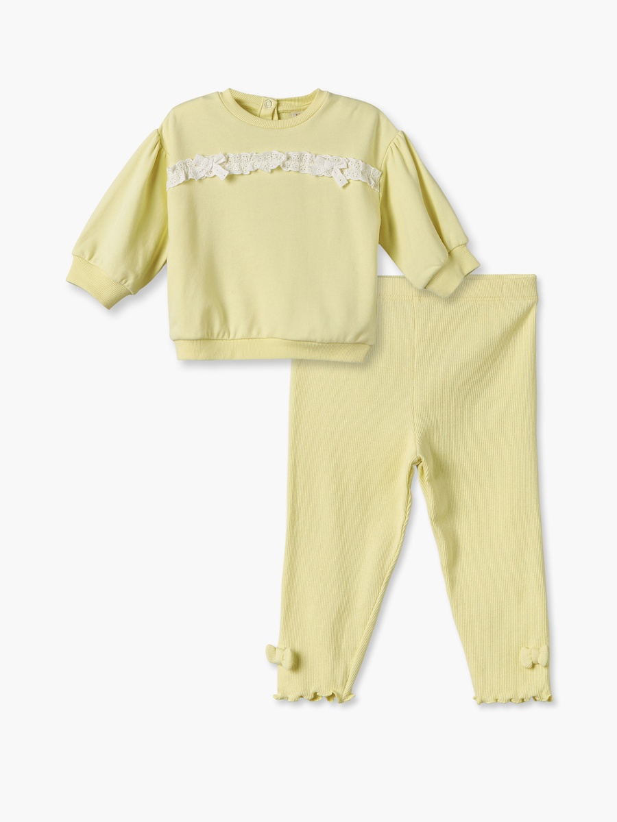 Crew Neck Long Sleeves Sweatshirt and Leggings Set with Lace Trim