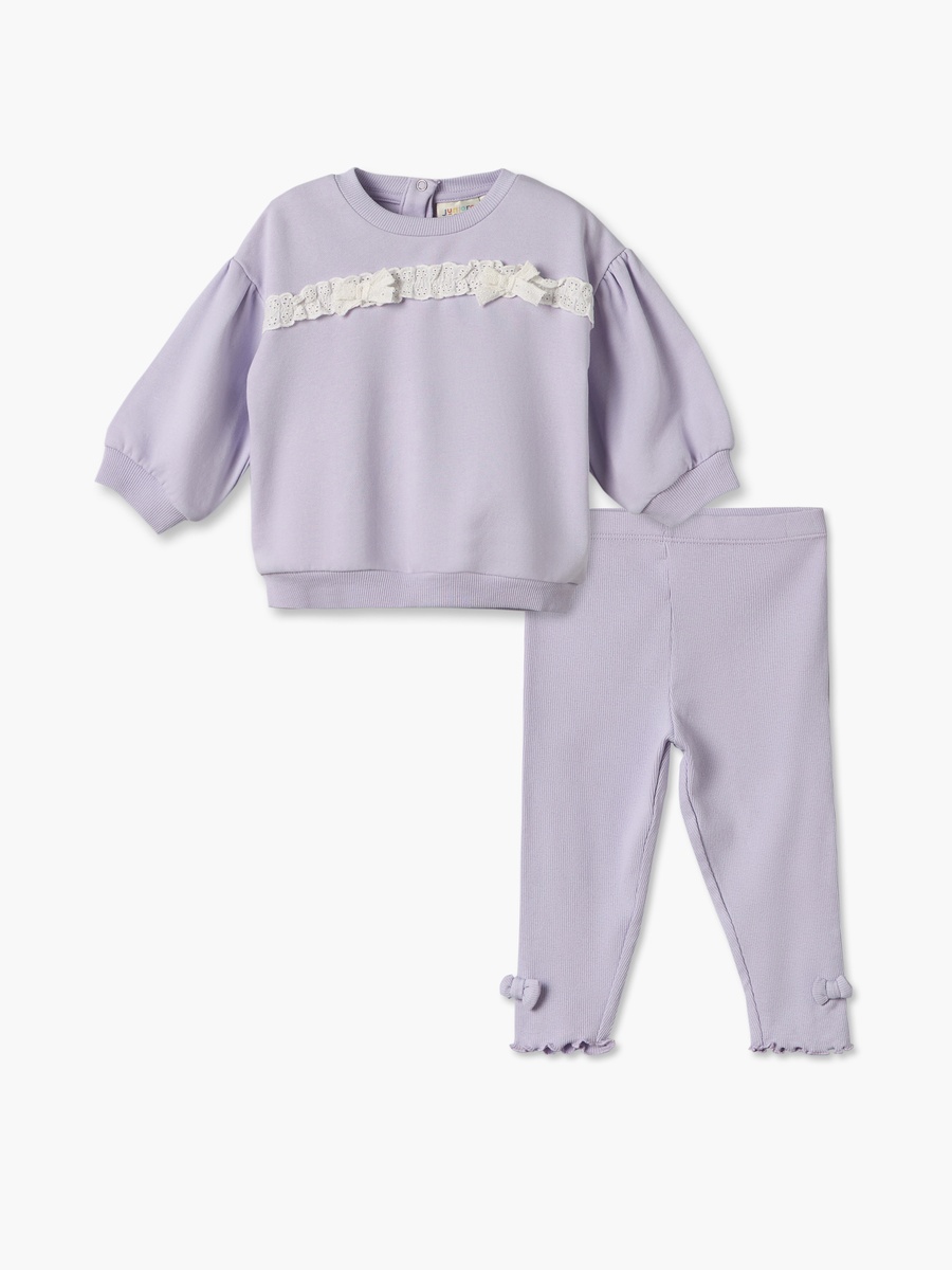 Crew Neck Long Sleeves Sweatshirt and Leggings Set with Lace Trim