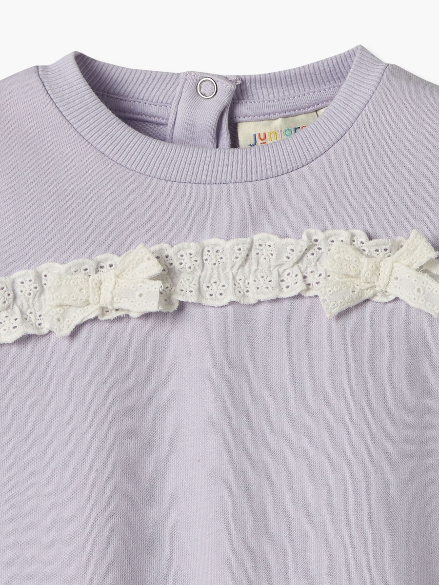 Crew Neck Long Sleeves Sweatshirt and Leggings Set with Lace Trim