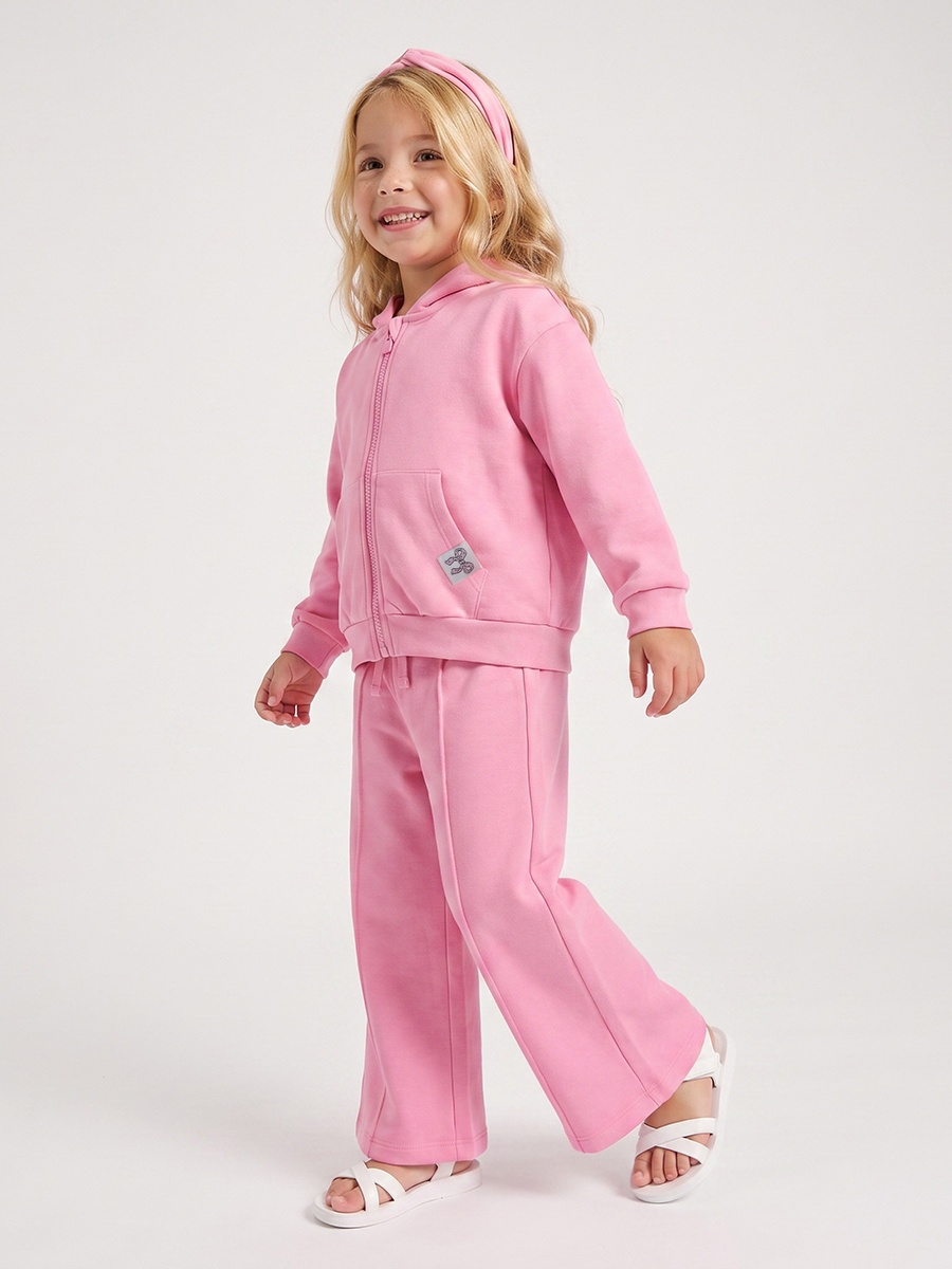Long Sleeves Zip Through Hoodie and Trousers Set with Bow Print