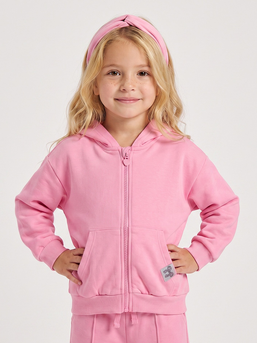 Long Sleeves Zip Through Hoodie and Trousers Set with Bow Print