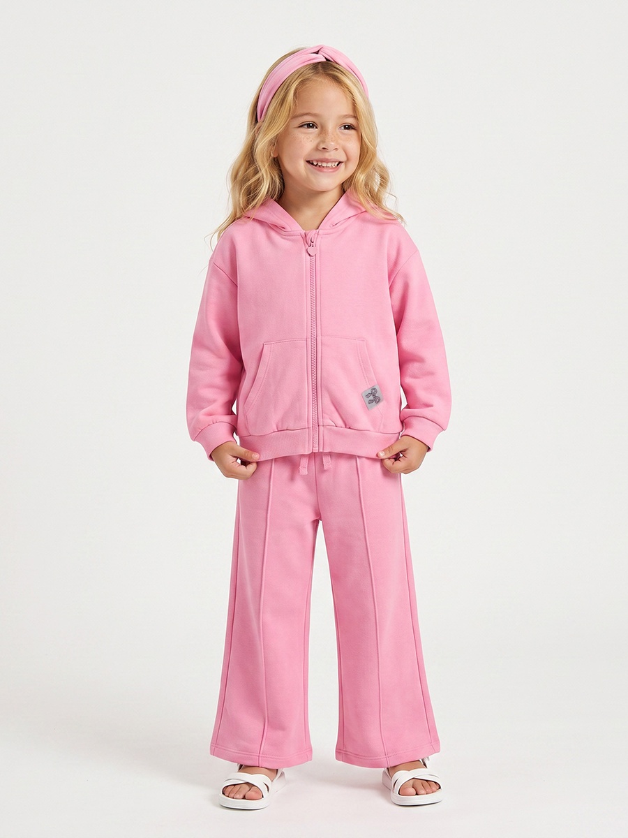 Long Sleeves Zip Through Hoodie and Trousers Set with Bow Print