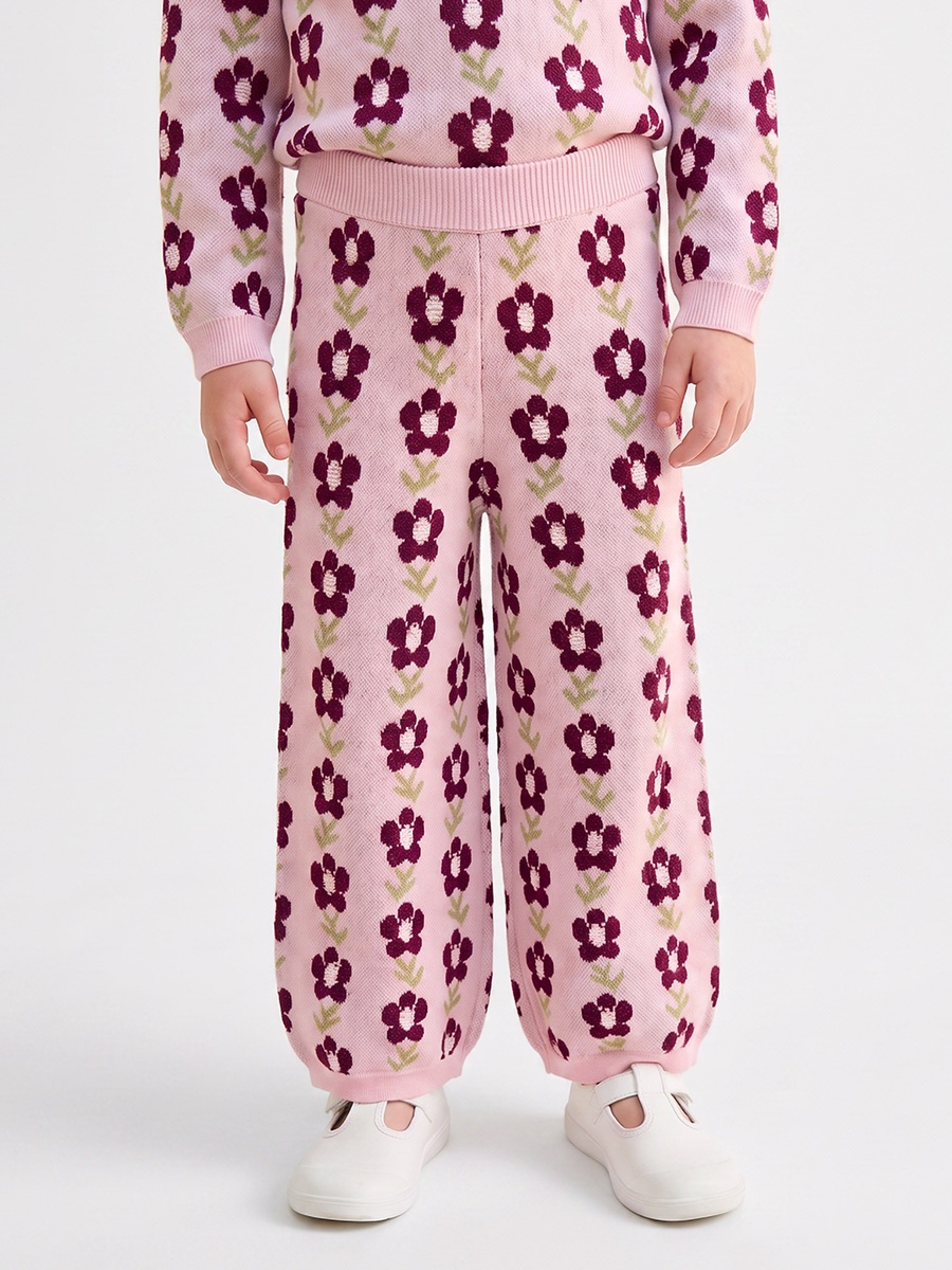 Collared Long Sleeves T-Shirt and Joggers Set with Floral Print