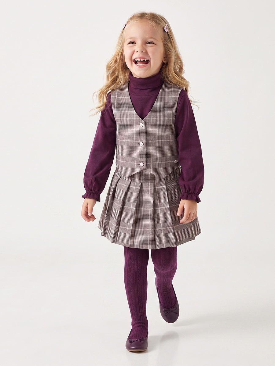 Turtle Neck Long Sleeves Jumper and Skirt Set with Waistcoat