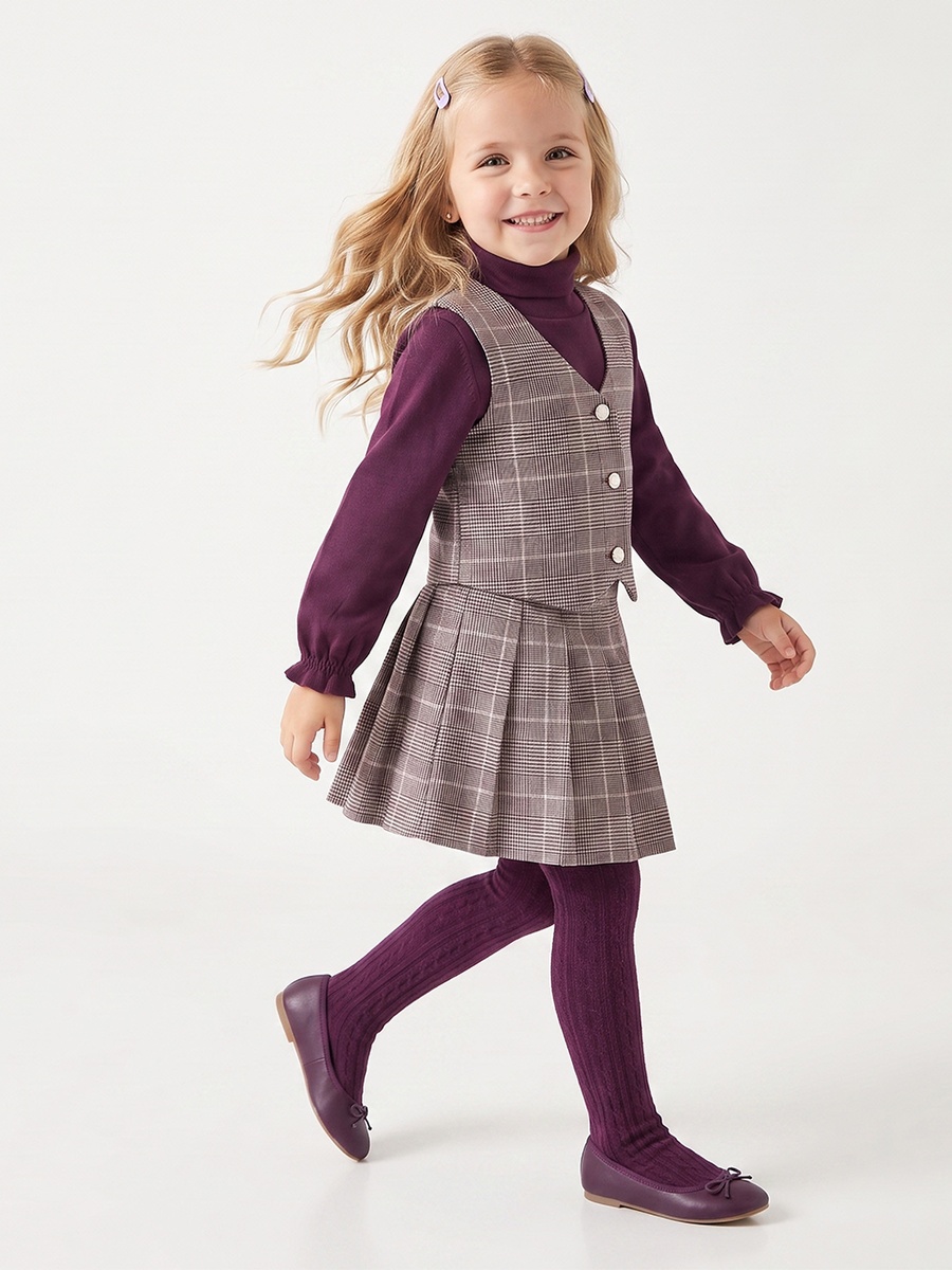 Turtle Neck Long Sleeves Jumper and Skirt Set with Waistcoat