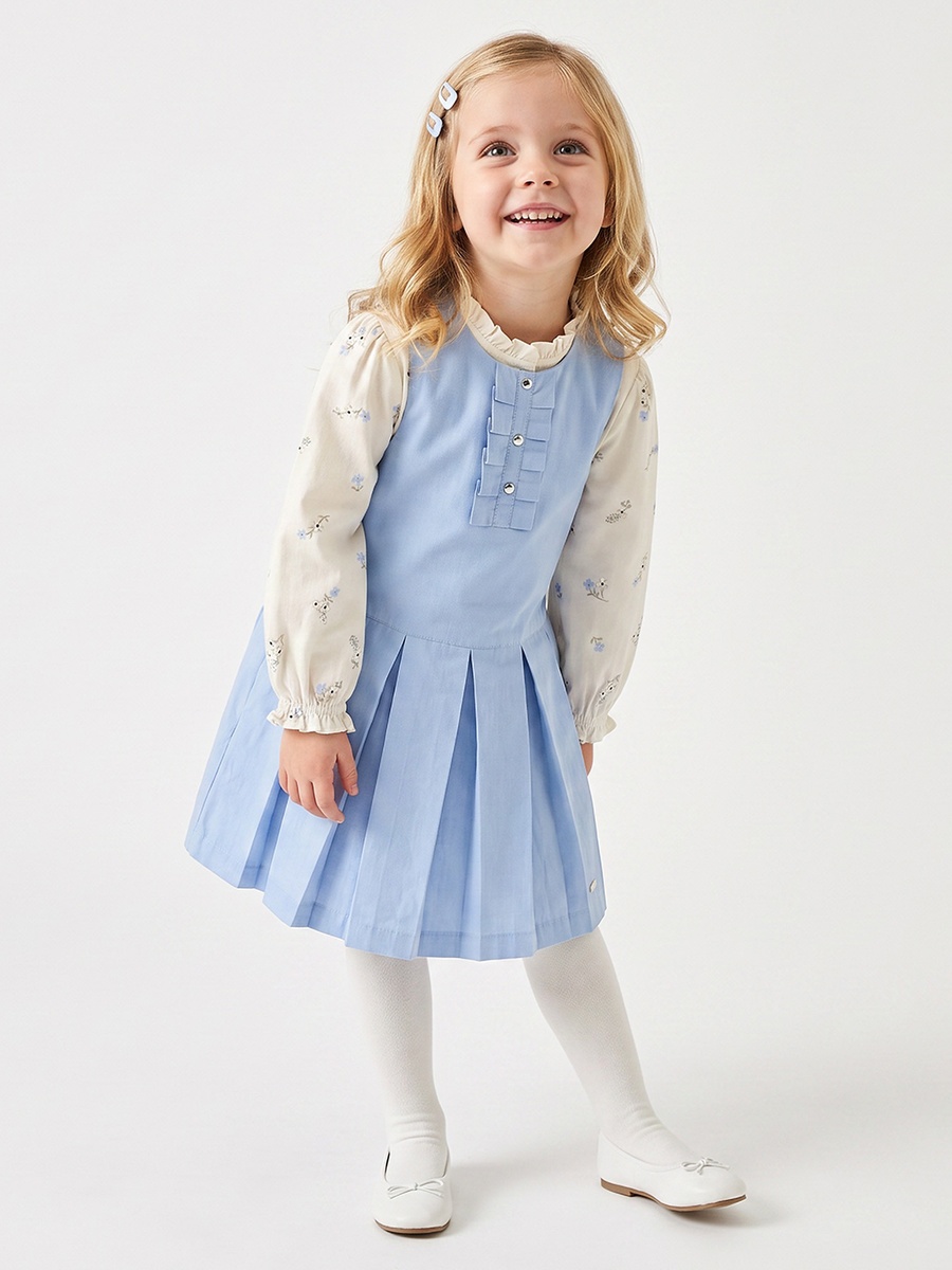 Round Neck Long Sleeves Top and Pinafore Set with Tights
