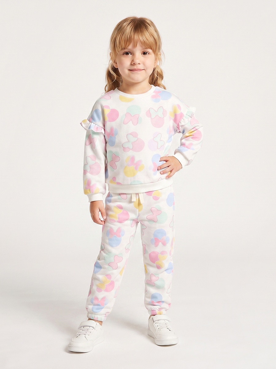 Crew Neck Long Sleeves Sweatshirt and Joggers Set with Bow Print
