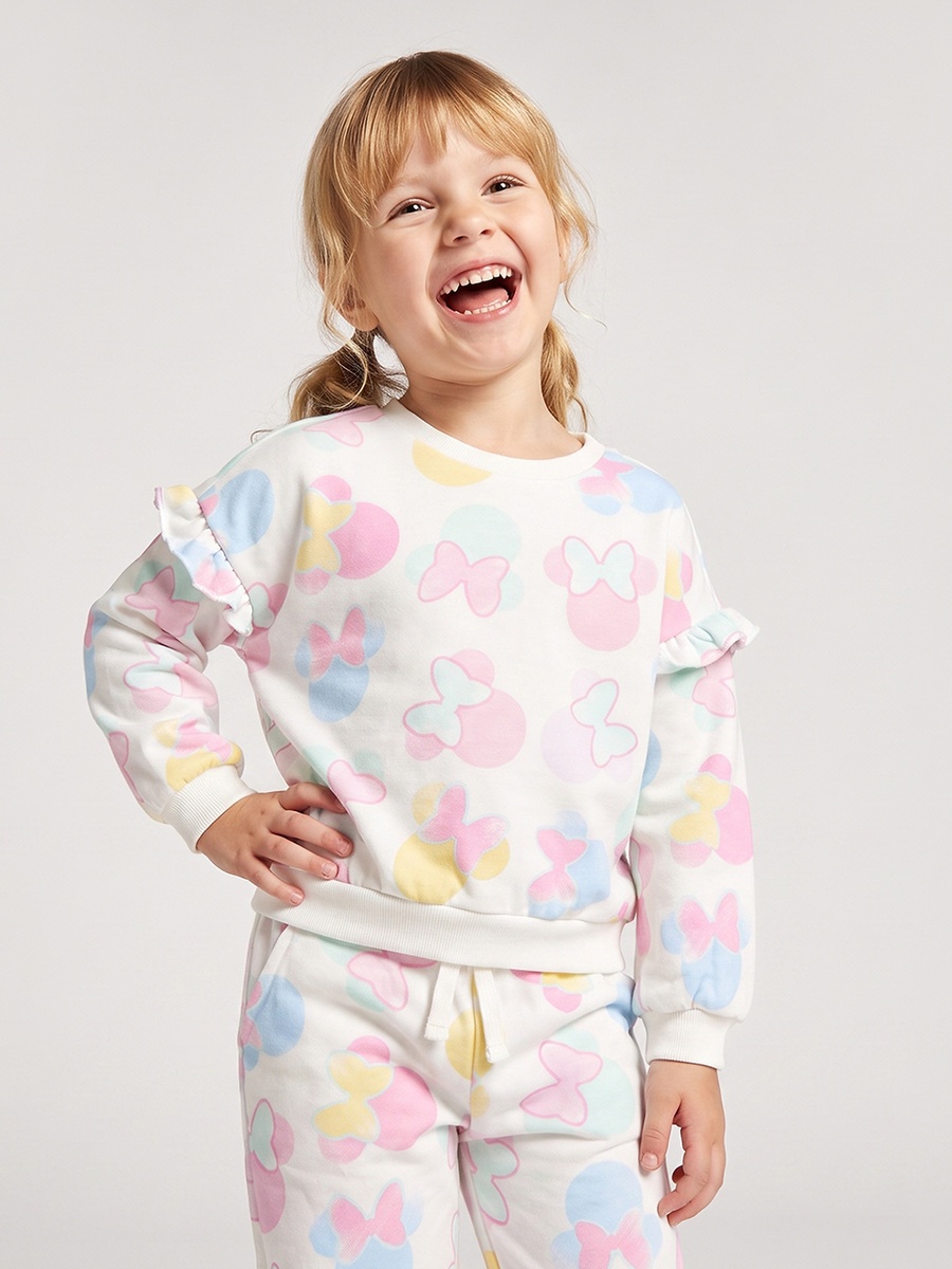Crew Neck Long Sleeves Sweatshirt and Joggers Set with Bow Print