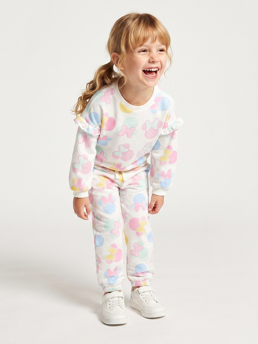 Crew Neck Long Sleeves Sweatshirt and Joggers Set with Bow Print