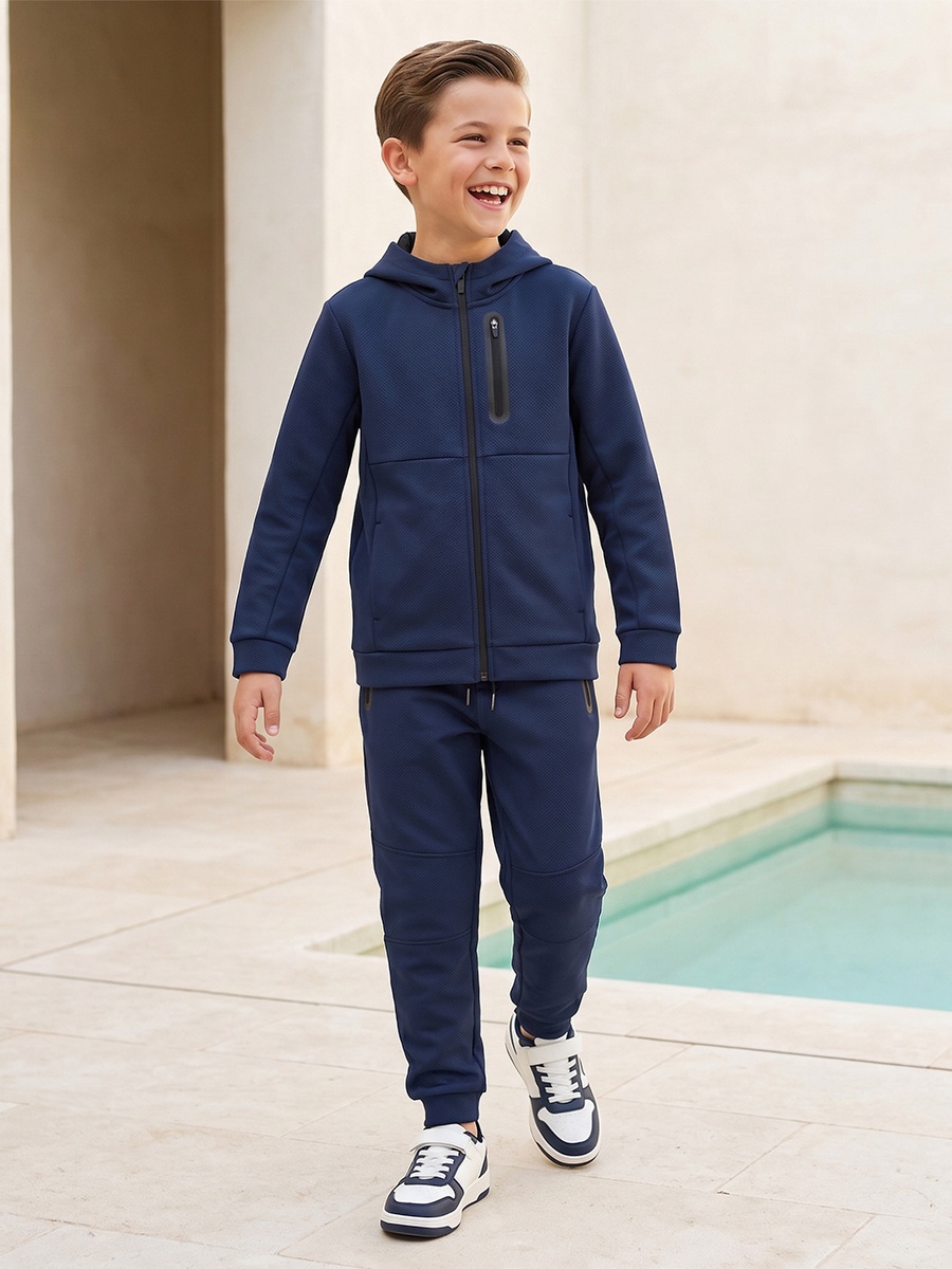 Hooded Long Sleeves Sweatshirt and Joggers Set with Zip Pocket