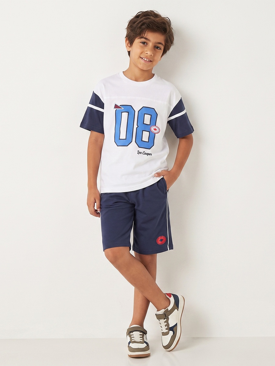 Crew Neck Short Sleeves T-Shirt and Shorts Set with Varsity Print