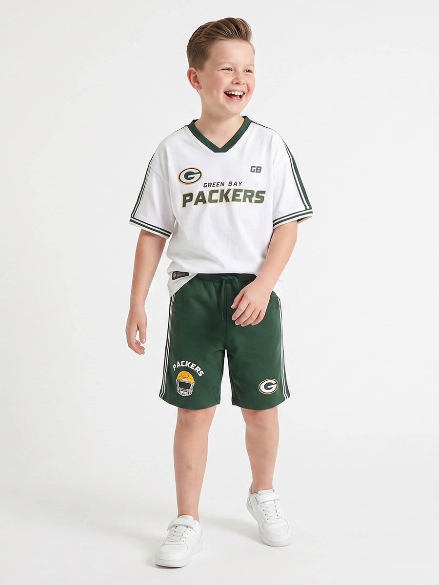 V-neck Short Sleeves T-Shirt and Shorts Set with Varsity Print