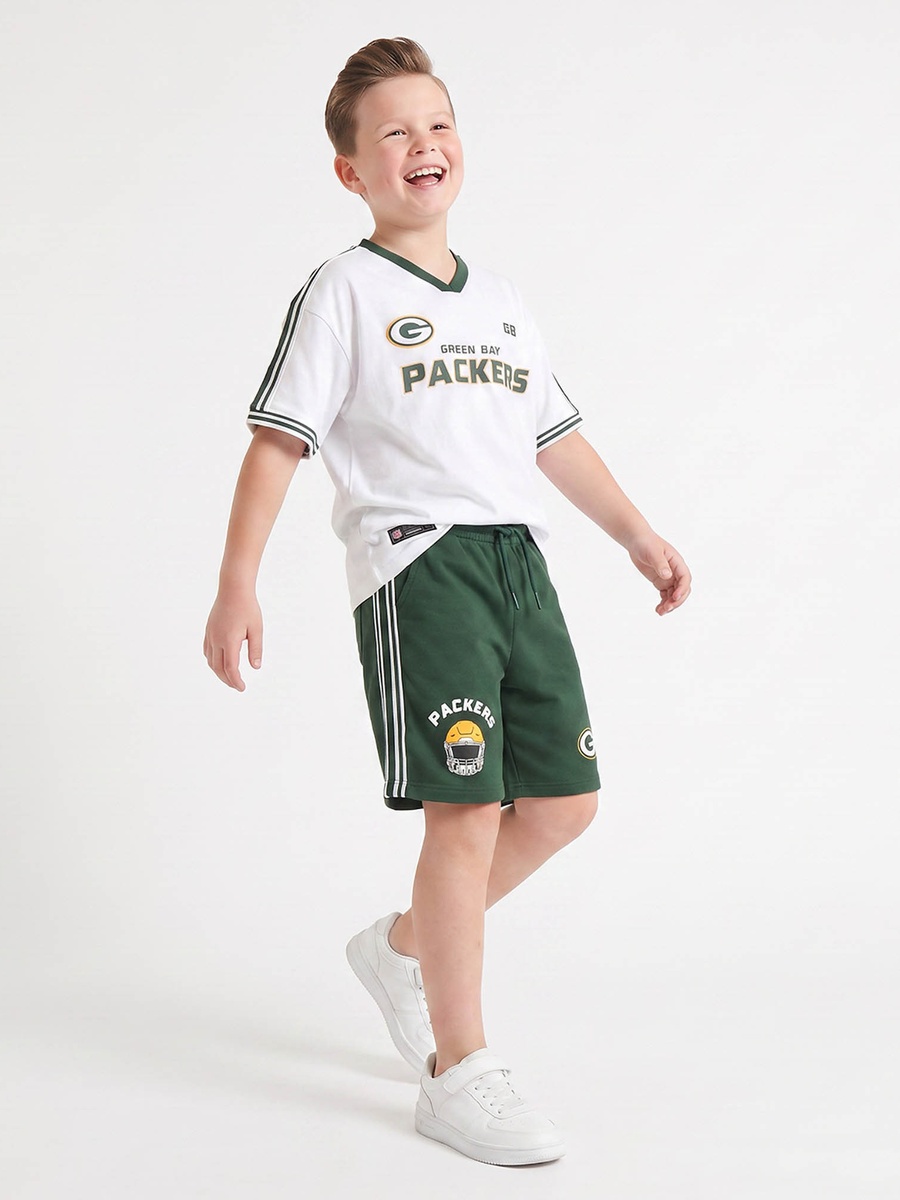 V-neck Short Sleeves T-Shirt and Shorts Set with Varsity Print