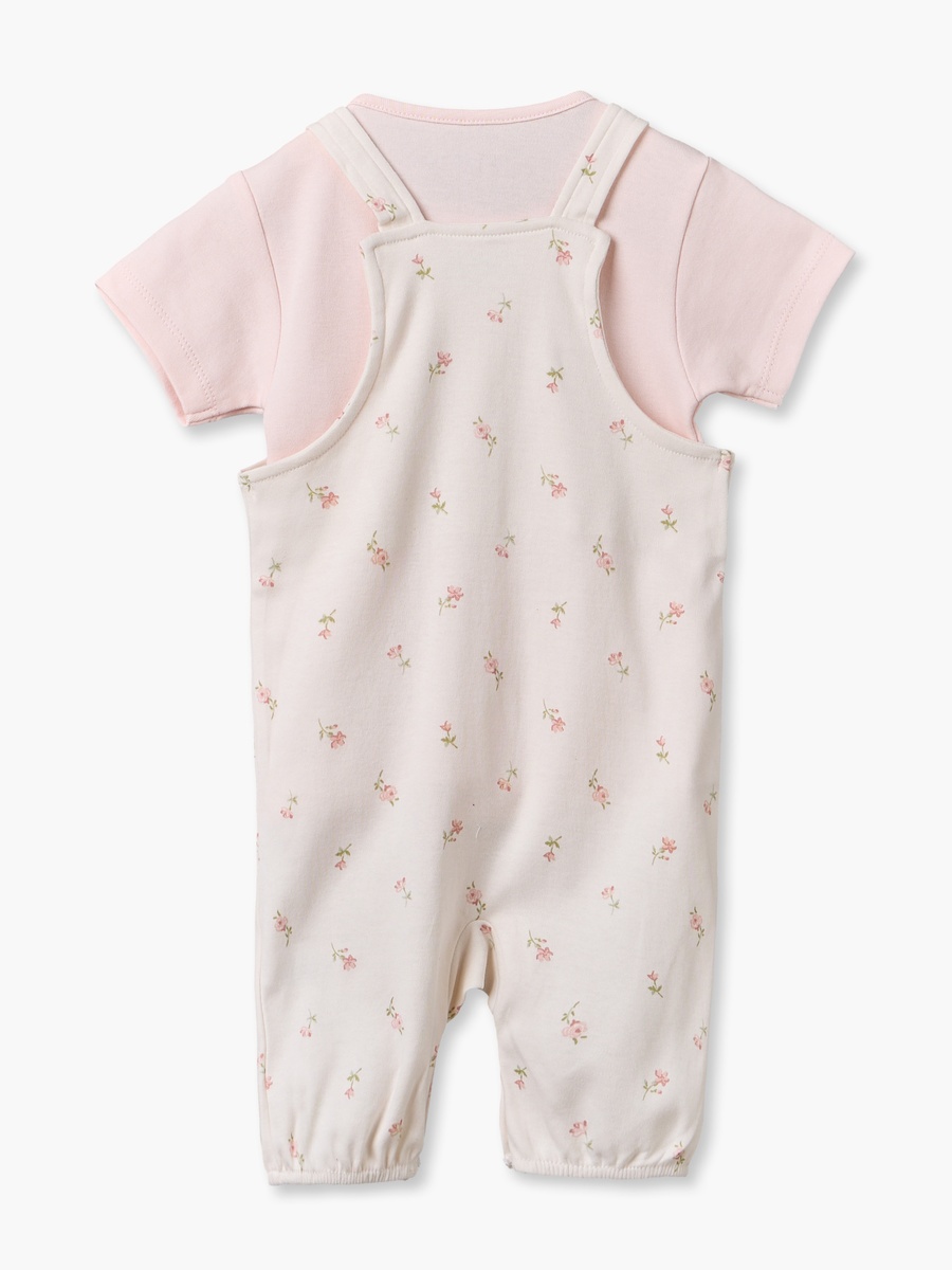 Crew Neck Short Sleeves T-Shirt and Dungaree Set with Floral Print