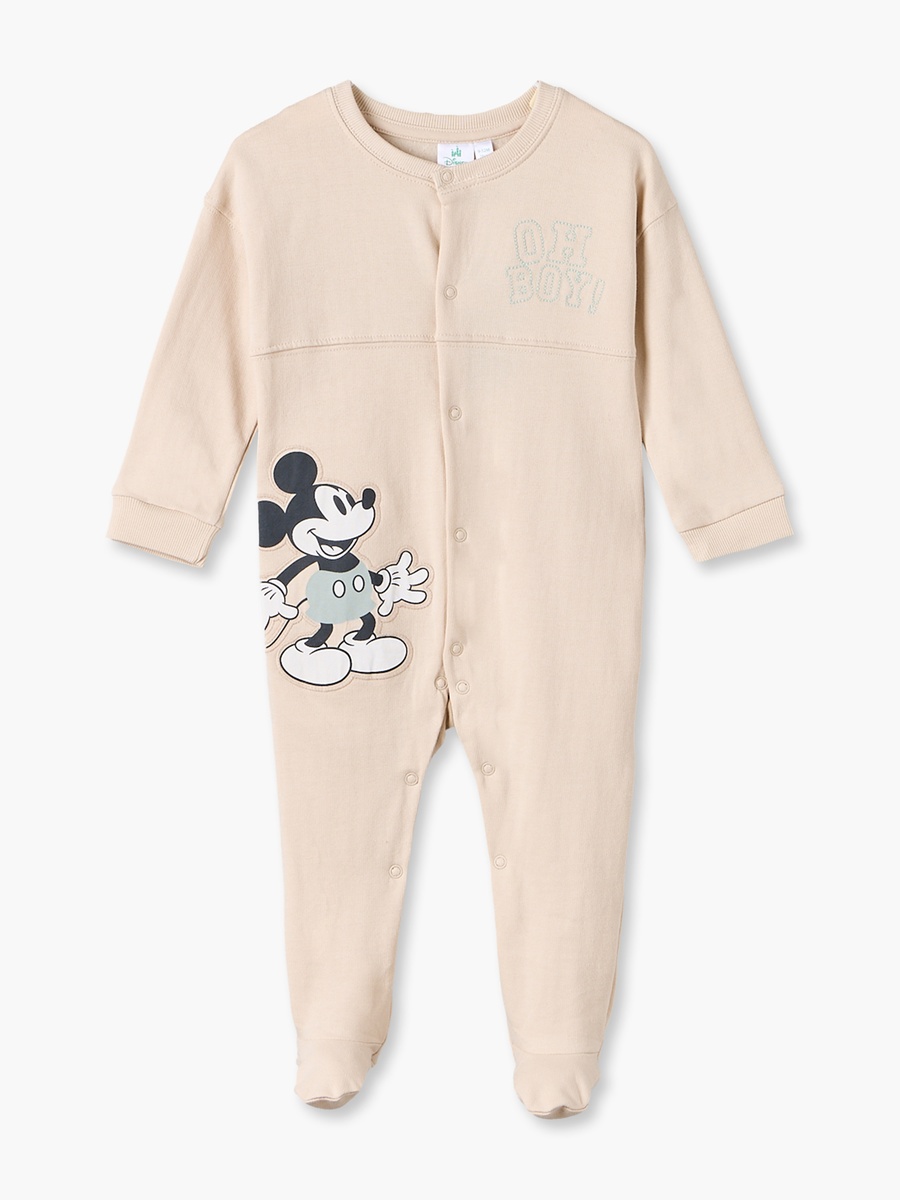 Cotton Crew Neck Long Sleeves Sleepsuit with Mickey Mouse Print