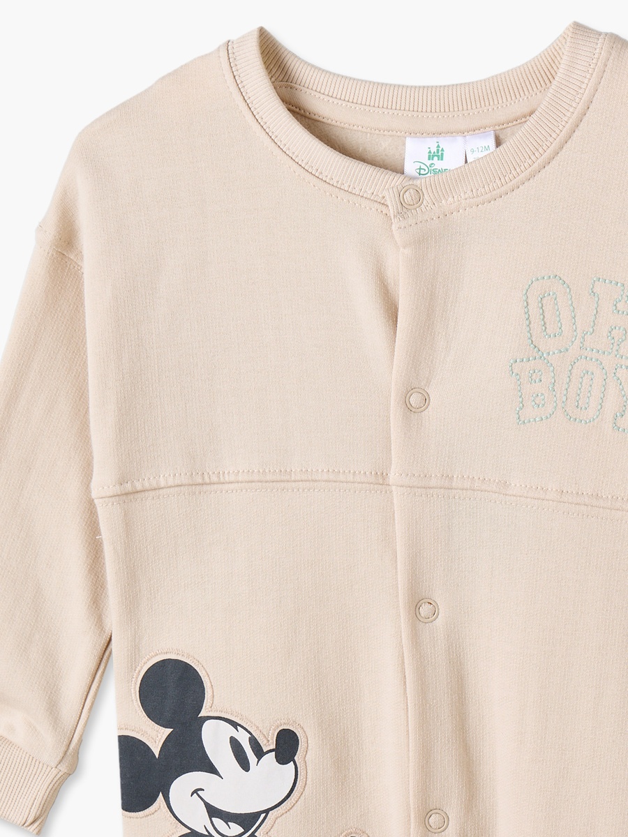Cotton Crew Neck Long Sleeves Sleepsuit with Mickey Mouse Print