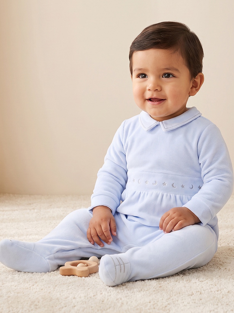 Cotton Collared Long Sleeves Sleepsuit with Snap Button Closure