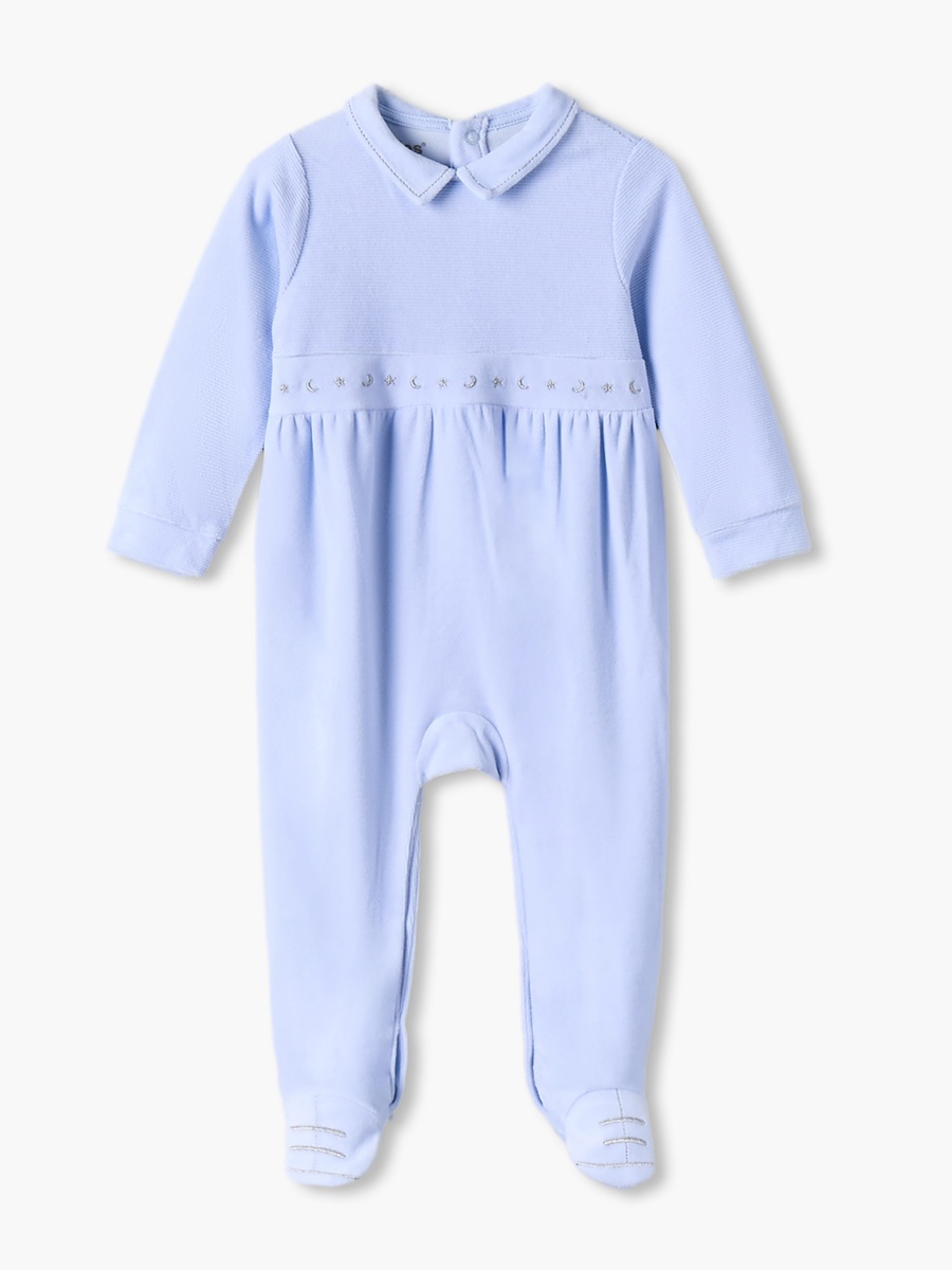 Cotton Collared Long Sleeves Sleepsuit with Snap Button Closure