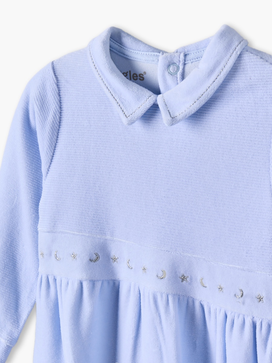 Cotton Collared Long Sleeves Sleepsuit with Snap Button Closure