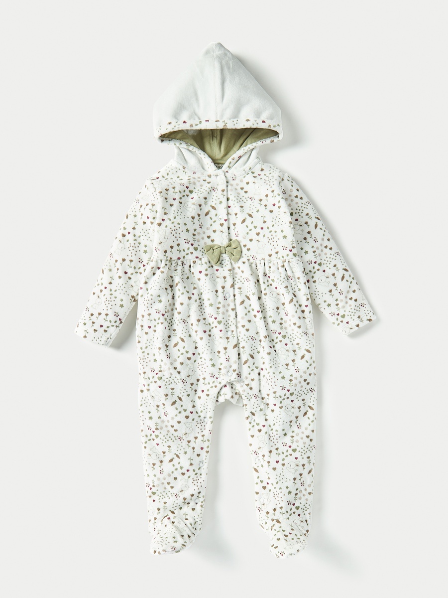 All-Over Print Hooded Sleepsuit with Snap Button Closure