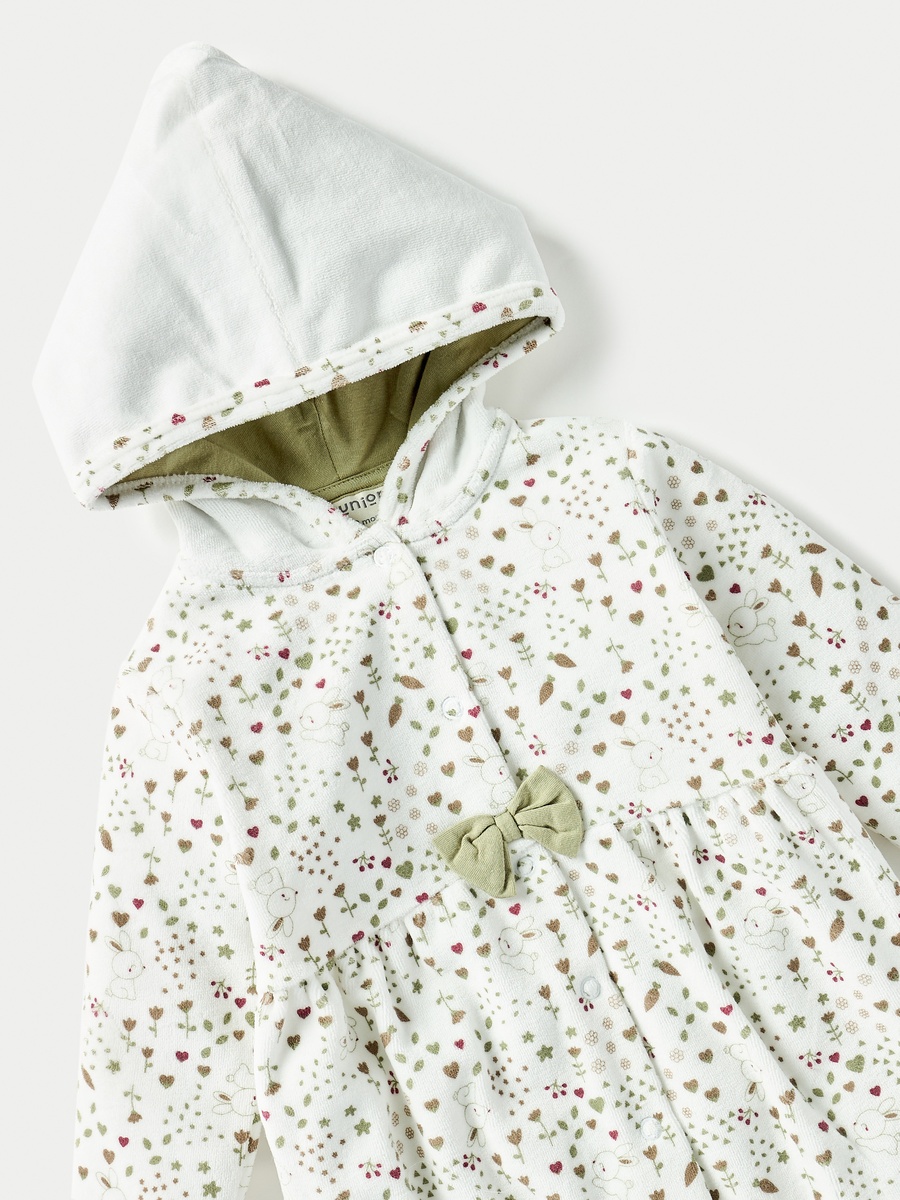 All-Over Print Hooded Sleepsuit with Snap Button Closure