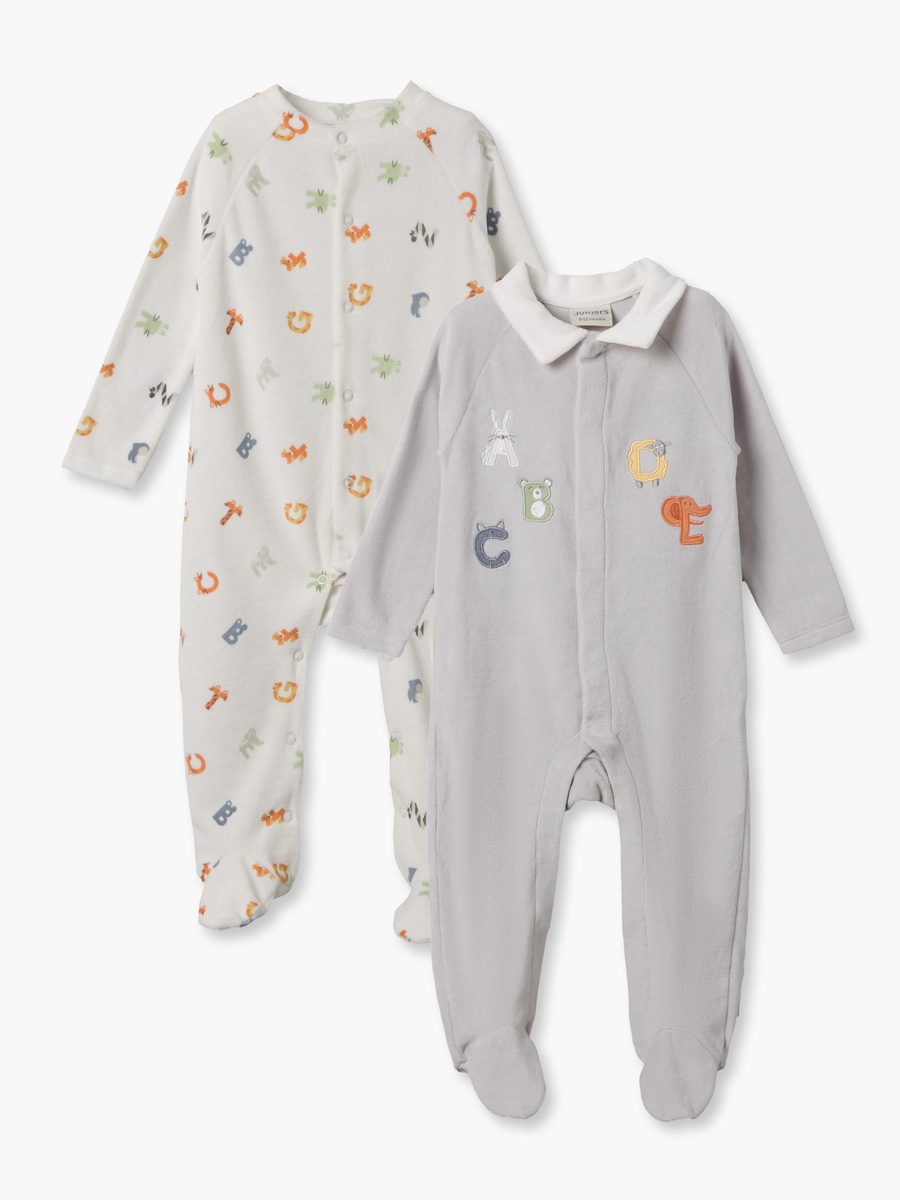 Pack of 2 Velour Crew Neck Long Sleeves Sleepsuit with Alphabet Print