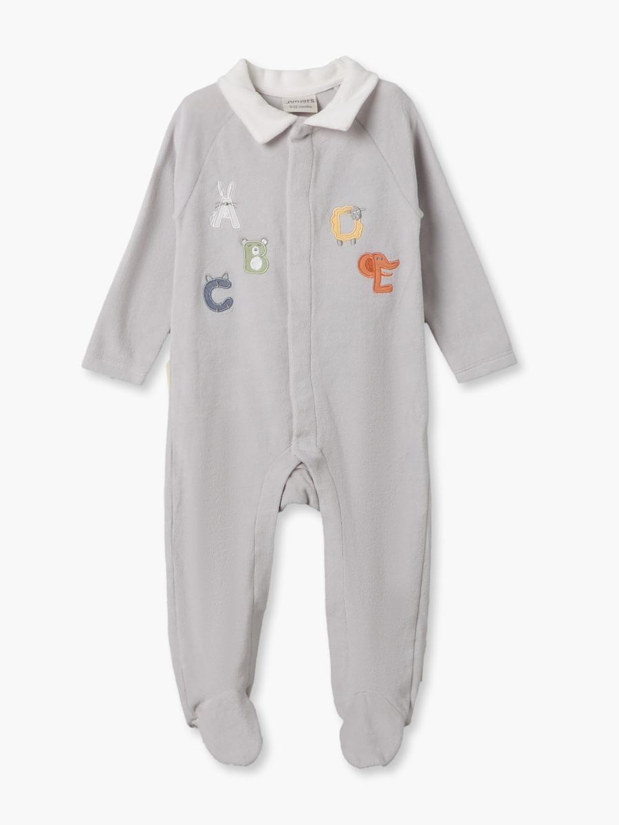 Pack of 2 Velour Crew Neck Long Sleeves Sleepsuit with Alphabet Print