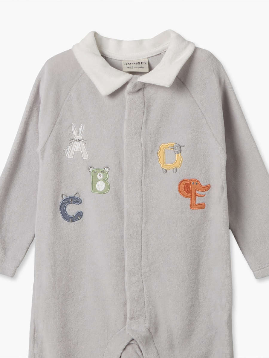 Pack of 2 Velour Crew Neck Long Sleeves Sleepsuit with Alphabet Print