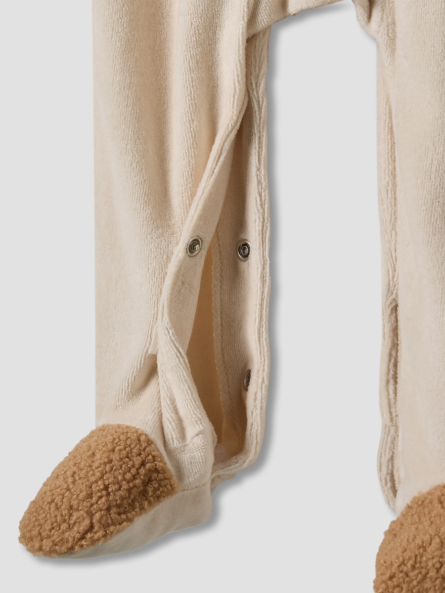 Bear Print Velour Closed Feet Sleepsuit with Button Closure - Set of 2