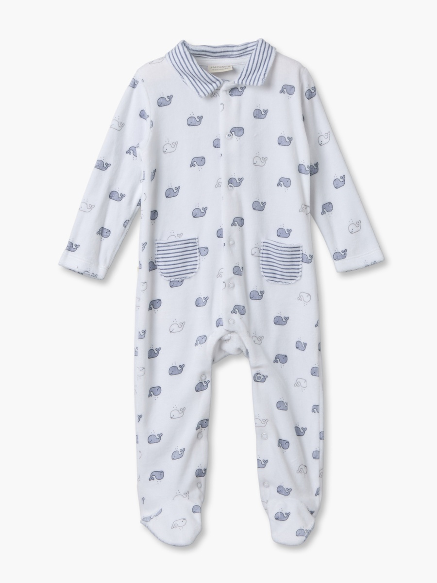 Pack of 2 Velour Crew Neck Long Sleeves Sleepsuit with Whale Print