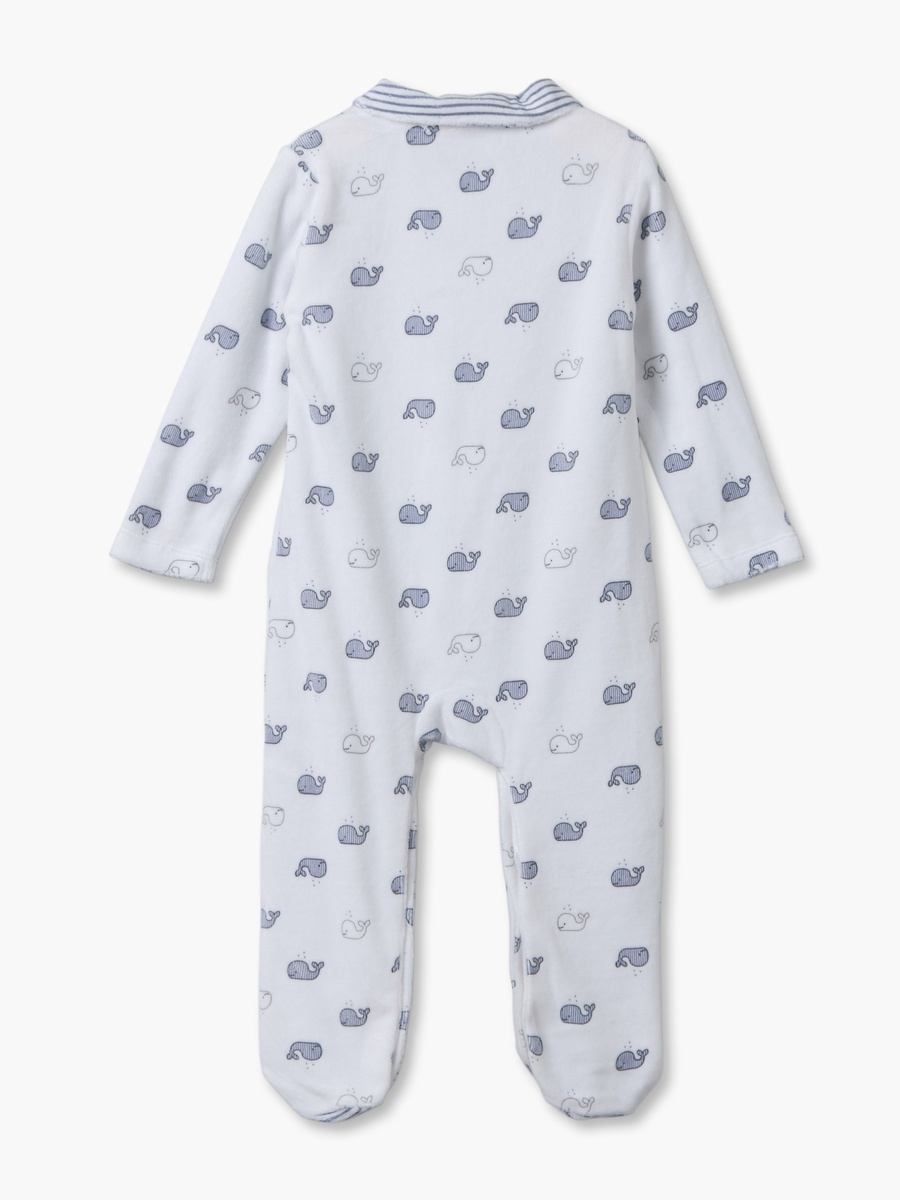 Pack of 2 Velour Crew Neck Long Sleeves Sleepsuit with Whale Print