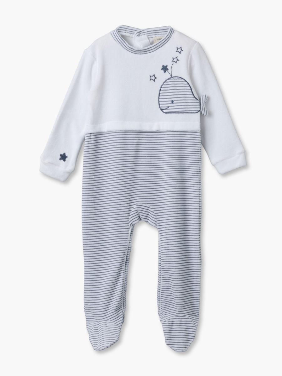 Pack of 2 Velour Crew Neck Long Sleeves Sleepsuit with Whale Print