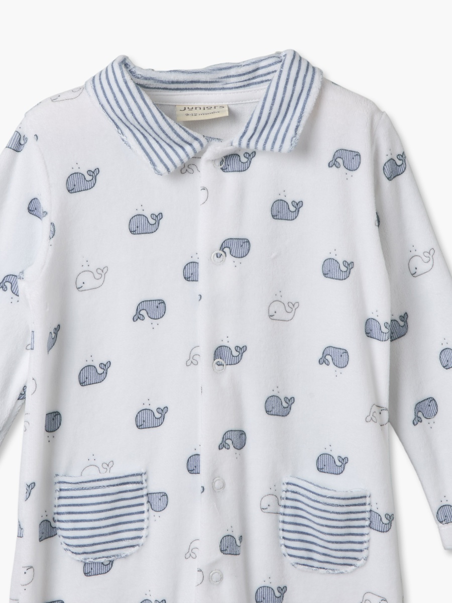 Pack of 2 Velour Crew Neck Long Sleeves Sleepsuit with Whale Print